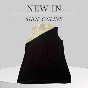 Calvin Klein Black and Cream Sleeveless Top Size M 100% Acrylic